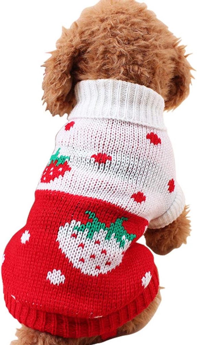 Dog Coat - Dog Sweater - Classic Turtleneck Knit Dog Sweater - Warm Winter Dog Clothes - Cute Strawberry Heart Pattern - Perfect for Small and Medium Dogs - Red - Size L - Image 1