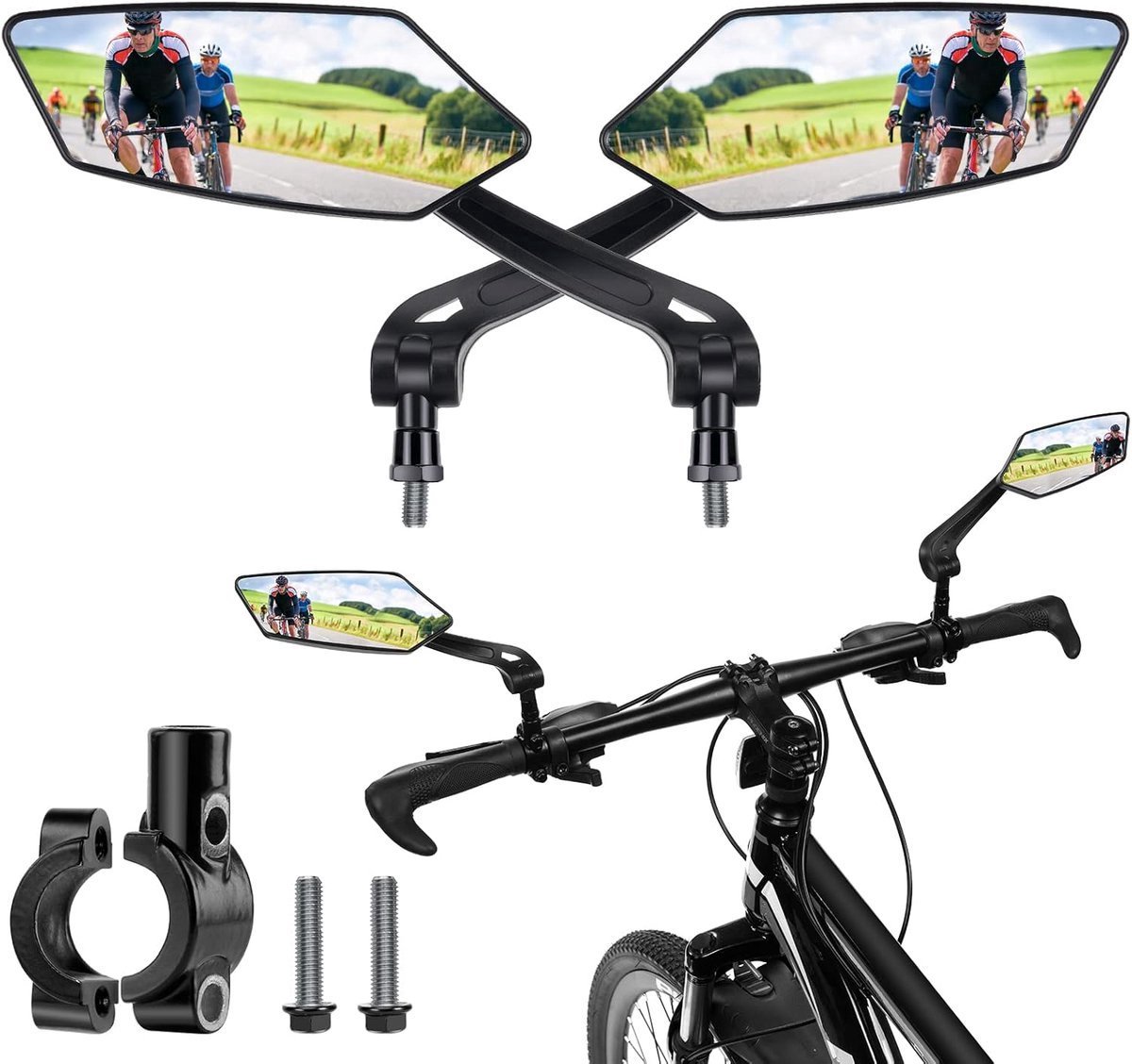 2-Piece Bicycle Rearview Mirror, Large Folding Mirror for 20-24mm Handlebars, 360° Adjustable HD Bicycle Mirror, Bike Mirror for Bicycles and Mountain Bikes - Image 1