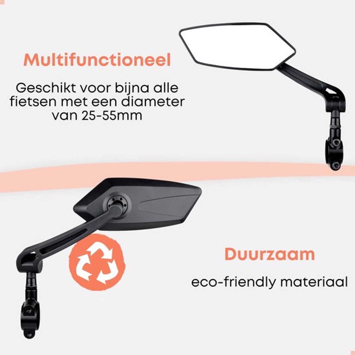 2-Piece Bicycle Rearview Mirror, Large Folding Mirror for 20-24mm Handlebars, 360° Adjustable HD Bicycle Mirror, Bike Mirror for Bicycles and Mountain Bikes - Image 6