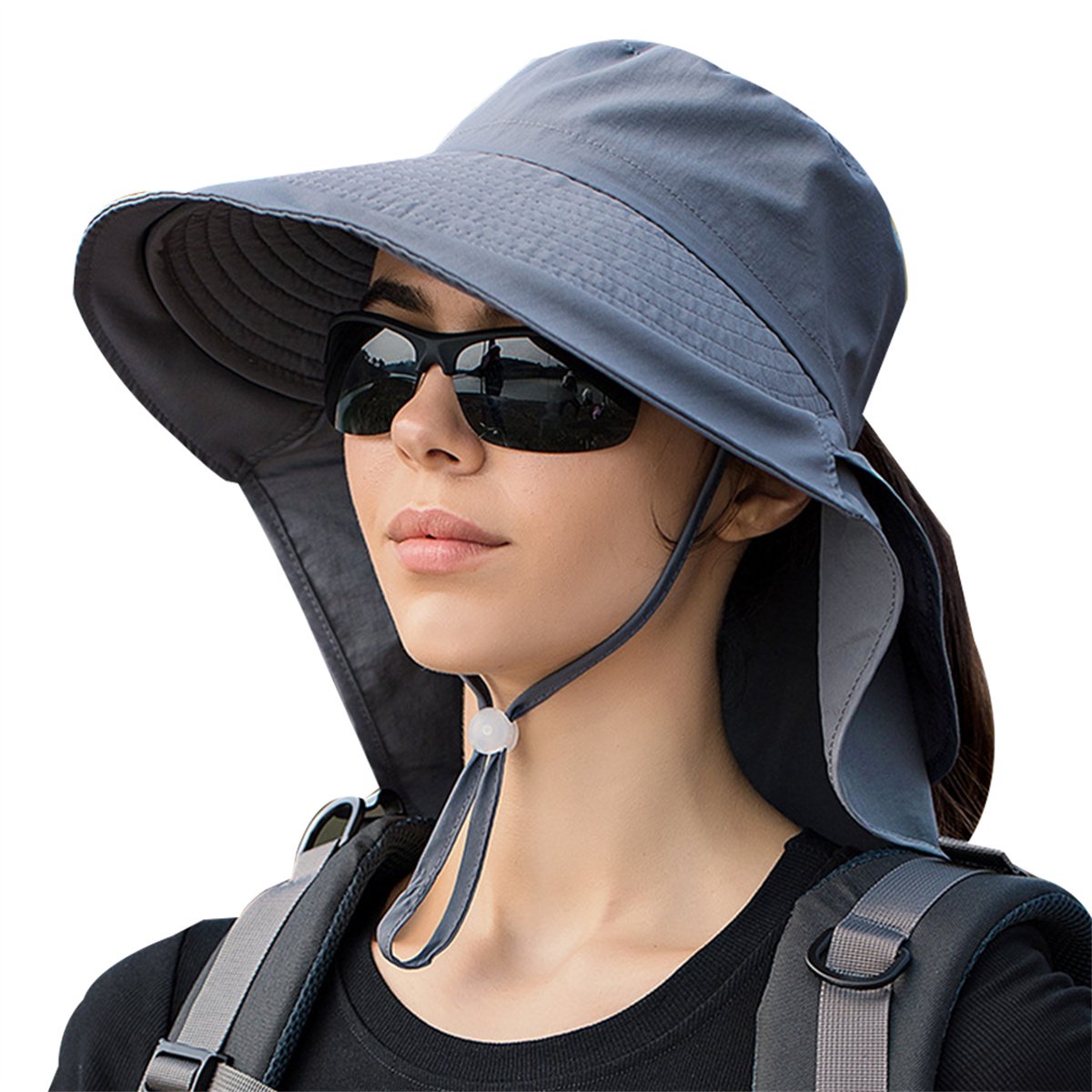 Women's and Men's Sun Hat - Foldable Garden Hat - Wide Brim with Neck Flap - With Chin Strap - For Outdoor Activities and Gardening - Dark Grey - 1 Piece - Image 1