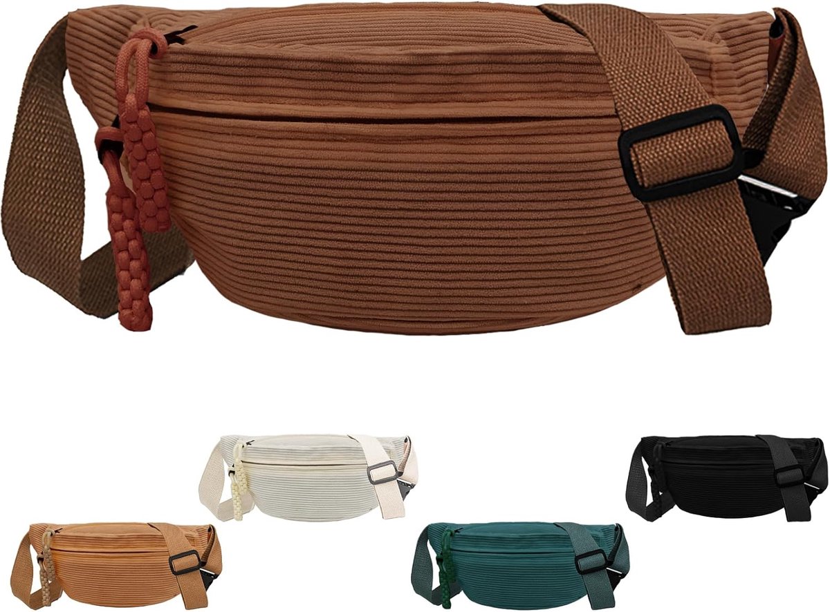 Fanny pack - Women's fanny pack - Men's fanny pack - Corduroy fanny pack - Women's corduroy fanny pack - Adjustable shoulder bag - Unisex - Perfect for shopping, travel and work (Brown) - Image 1