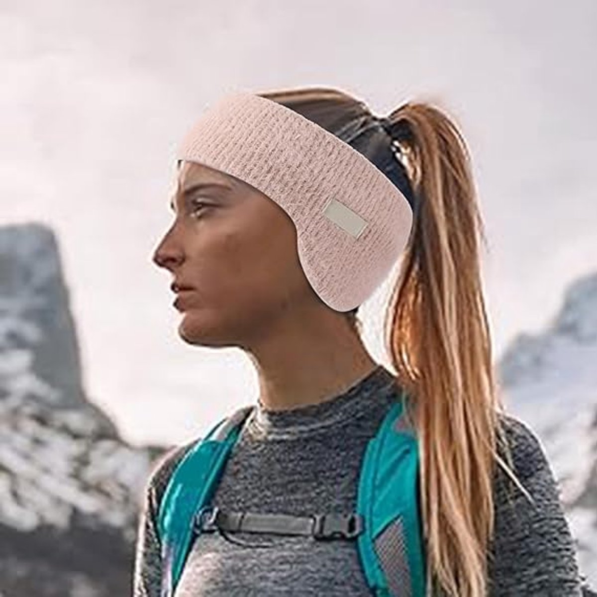 Noise-canceling earmuffs for sleeping - Soundproof earmuffs - Sleep mask - Noise-canceling headband for sleeping - Warm earmuffs for winter - Thick knit earmuffs - Suitable for cycling and sleeping - Pink - Image 4