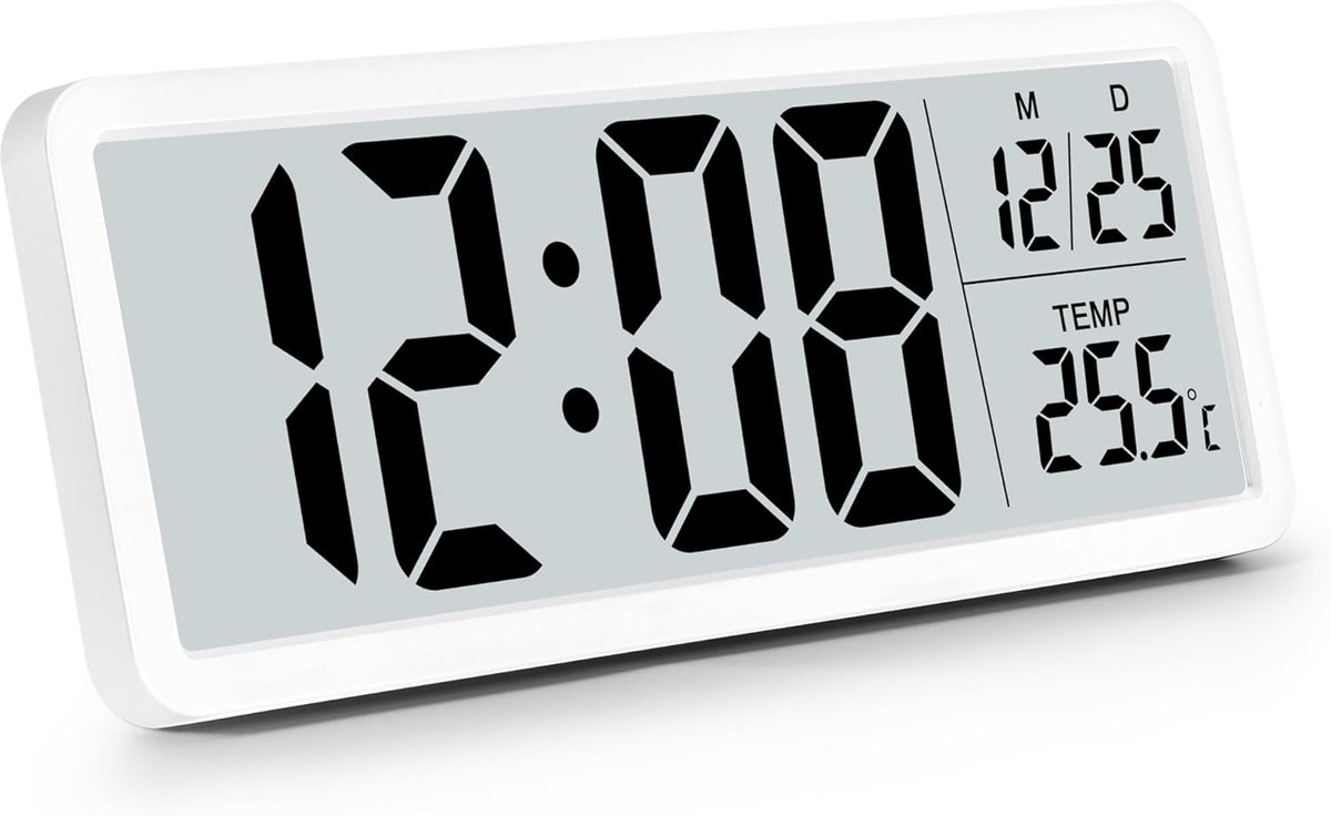 Battery-operated digital wall clock with large numbers, temperature display, 12/24 hour format for office, living room, bedroom, school - Image 1