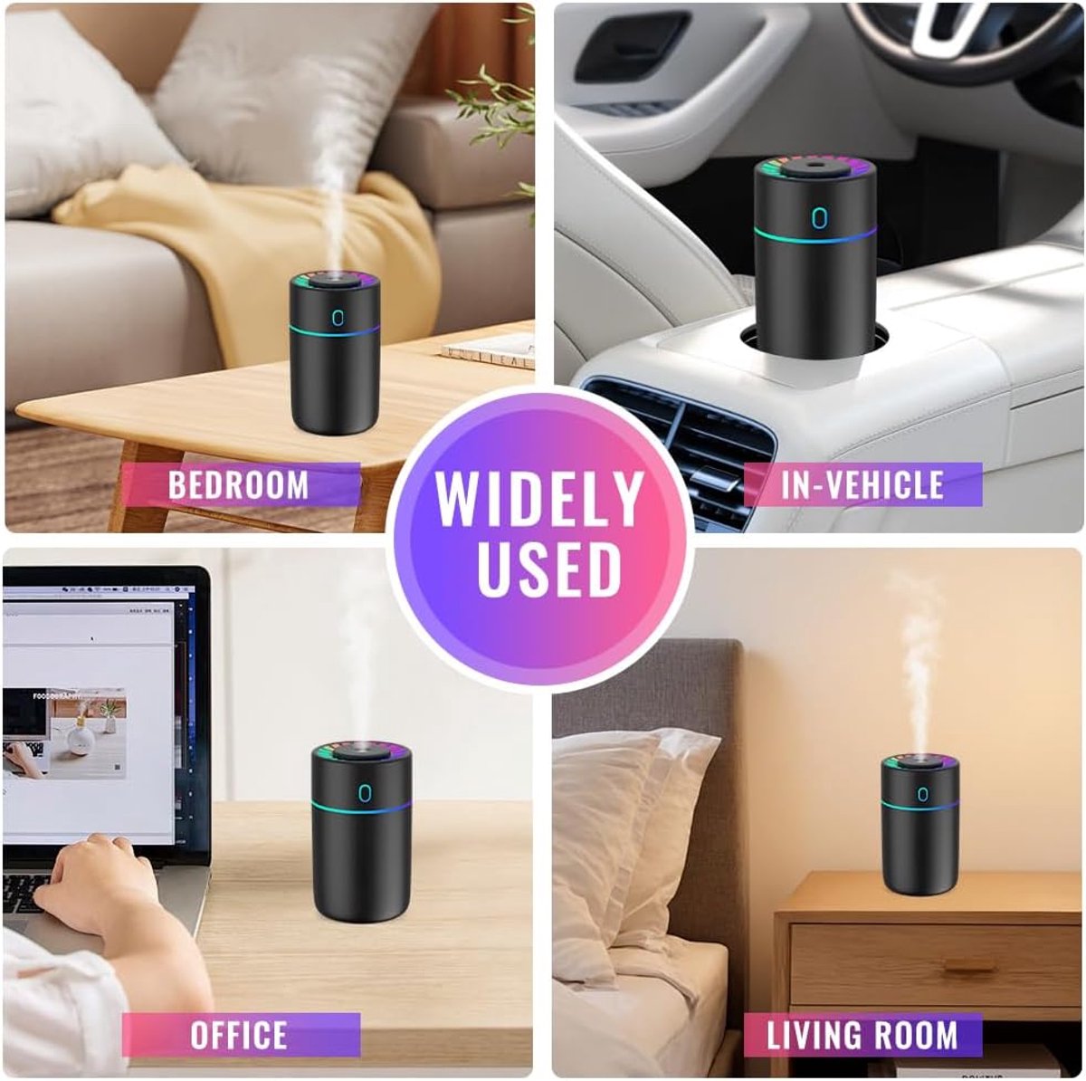 Car air freshener with colored lights and USB connection - 2 settings, automatic shut-off - for car, office, bedroom - Image 7