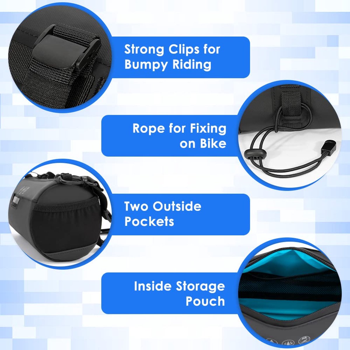 Bicycle handlebar bag - Reflective and waterproof storage bag - Storage bag - Bicycle accessories - Removable shoulder strap, road bike bag with zipper - 23x11x11cm - Black - Image 7