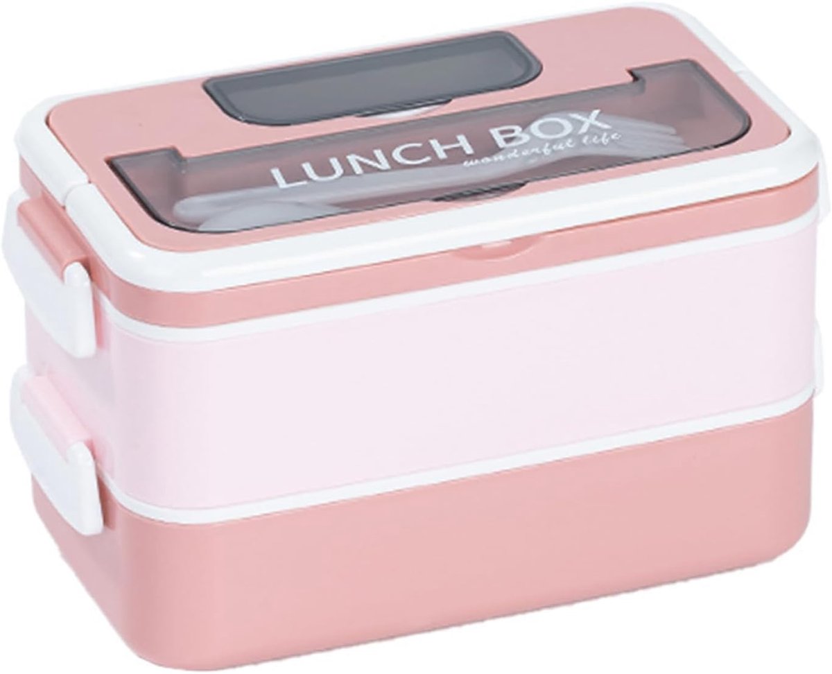 Lunch boxes - lunch box for adults - lunch box for children - lunch box with compartments - stackable lunch box - leakproof lunch container - 1600ML - with 2 layers - for children, adults, students (pink) - Image 1