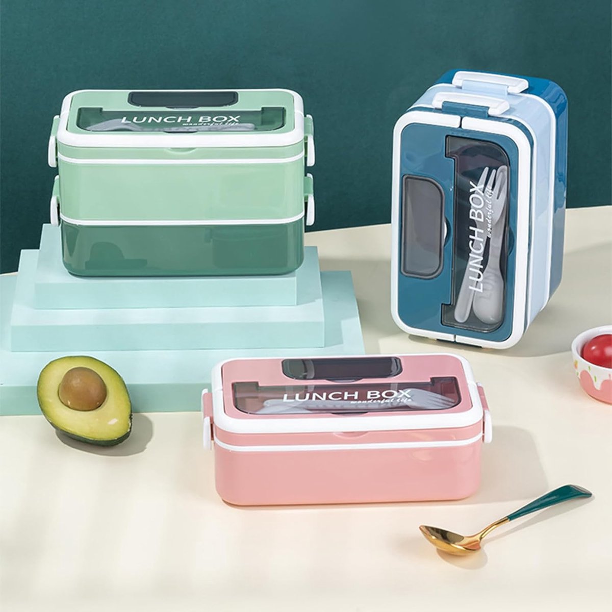 Lunch boxes - lunch box for adults - lunch box for children - lunch box with compartments - stackable lunch box - leakproof lunch container - 1600ML - with 2 layers - for children, adults, students (pink) - Image 3