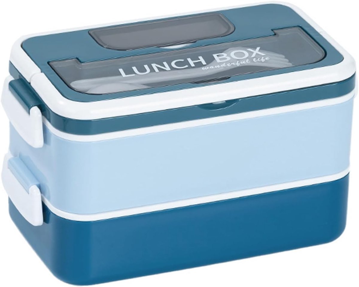 Lunch boxes - lunch box for adults - lunch box for children - lunch box with compartments - stackable lunch box - leakproof lunch container - 1600ML - with 2 layers - for children, adults, students (blue) - Image 1