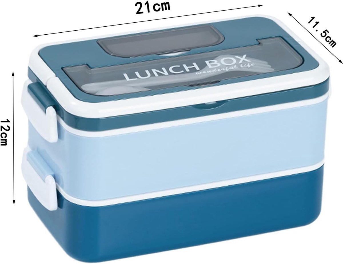 Lunch boxes - lunch box for adults - lunch box for children - lunch box with compartments - stackable lunch box - leakproof lunch container - 1600ML - with 2 layers - for children, adults, students (blue) - Image 5