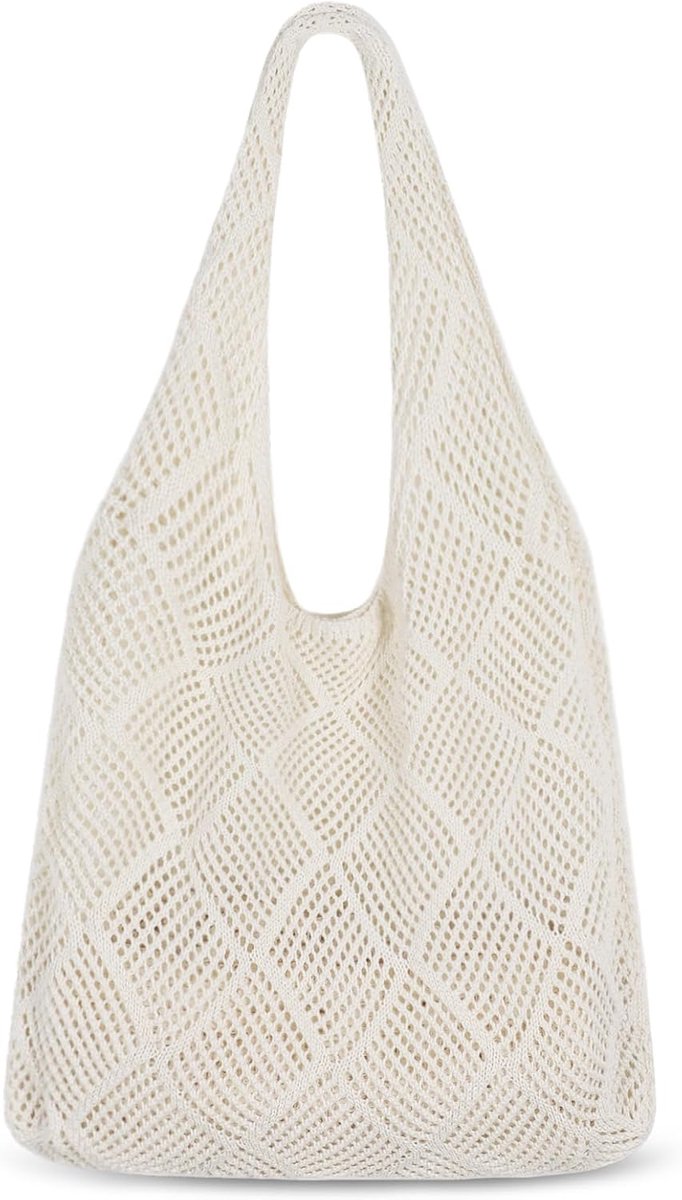 Crochet tote bag - Women's knitted beach bag - Knit - Summer hobo bag - Vacation - Boho - Tote bag (beige) - Image 1