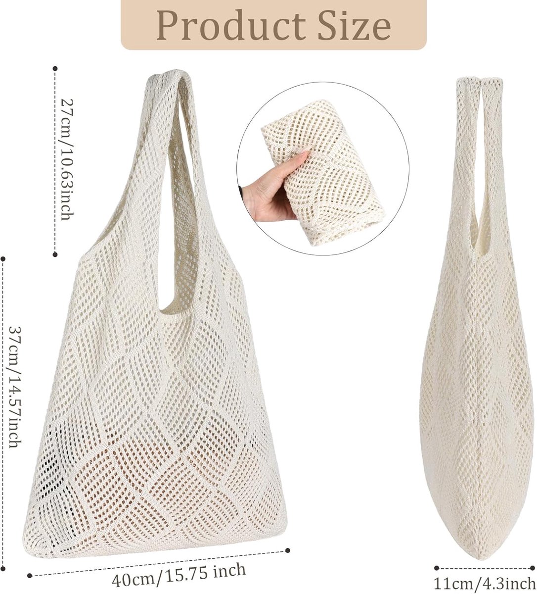 Crochet tote bag - Women's knitted beach bag - Knit - Summer hobo bag - Vacation - Boho - Tote bag (beige) - Image 3