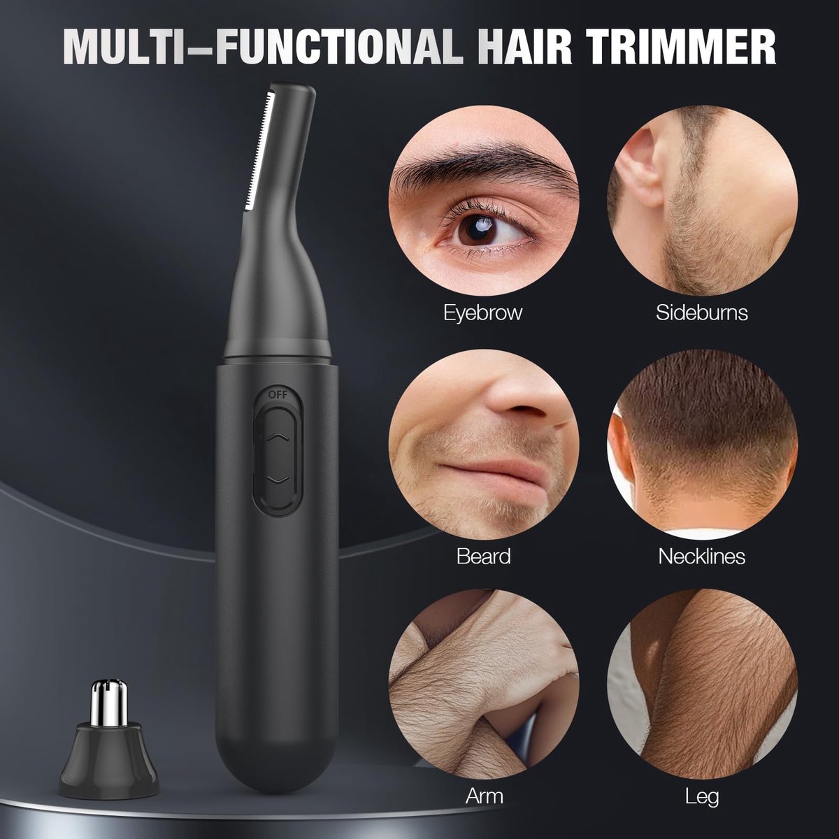 2-in-1 Nose Trimmer - Nose Trimmer - Eyebrow and Ear Trimmer - USB Rechargeable - Nose Trimmer for Men and Women - Black - Image 2