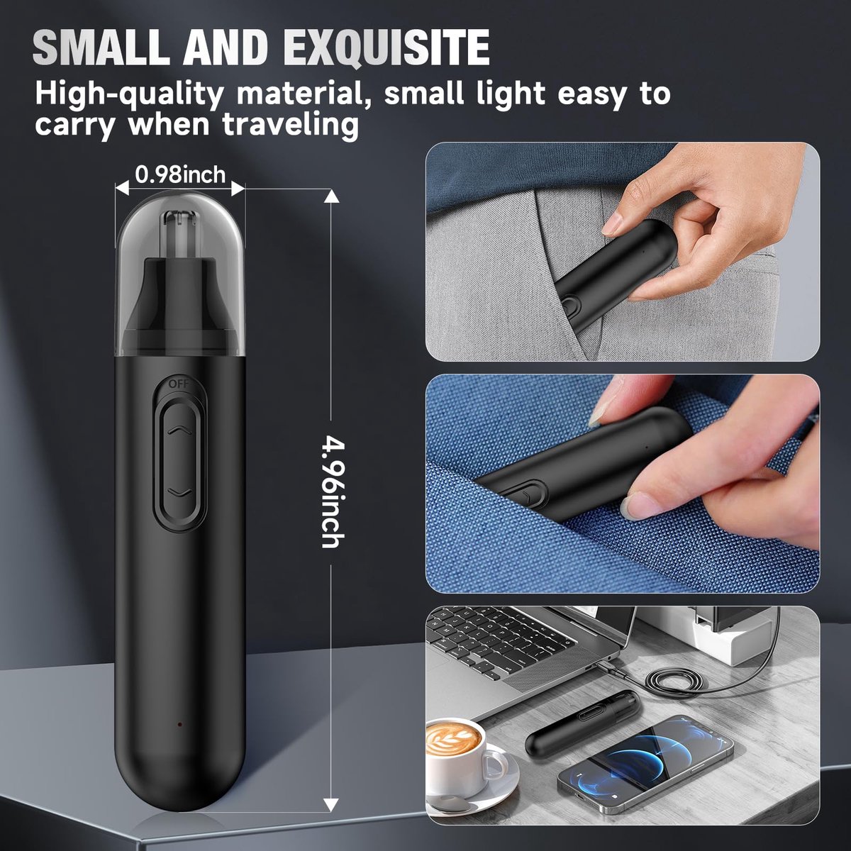 2-in-1 Nose Trimmer - Nose Trimmer - Eyebrow and Ear Trimmer - USB Rechargeable - Nose Trimmer for Men and Women - Black - Image 8