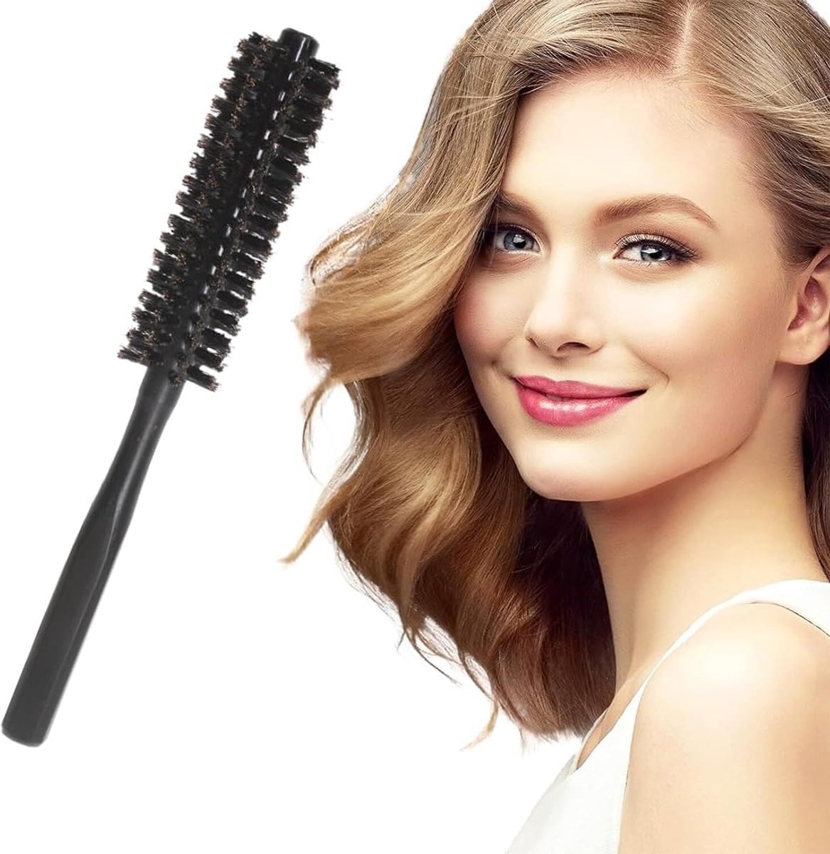 Small round hair dryer brush - curling brush for hair - 1 piece - black - boar bristles - Image 1