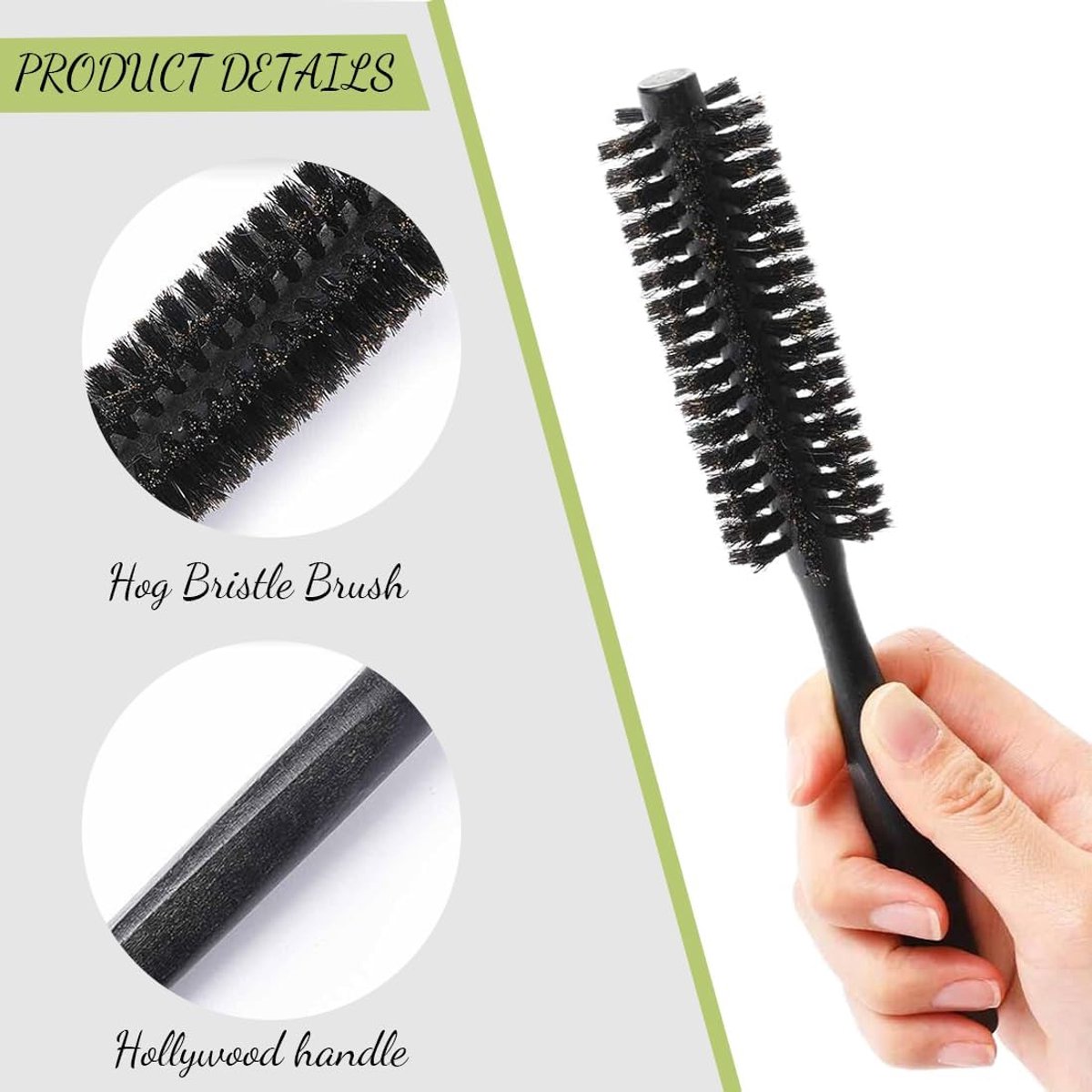 Small round hair dryer brush - curling brush for hair - 1 piece - black - boar bristles - Image 2