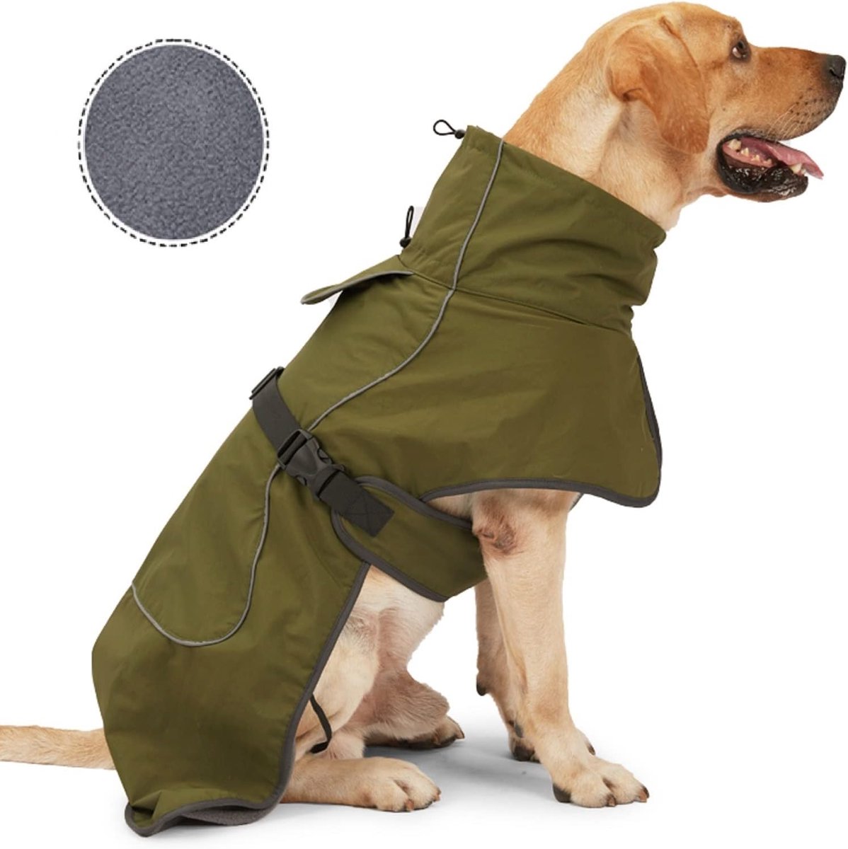 Dog Raincoat - Dog Jacket - Waterproof Winter Dog Coat - Windproof Dog Coat - Winter Dog Coat - Reflective Strip - Green - Size M - Perfect for Small and Medium Dogs - Image 1