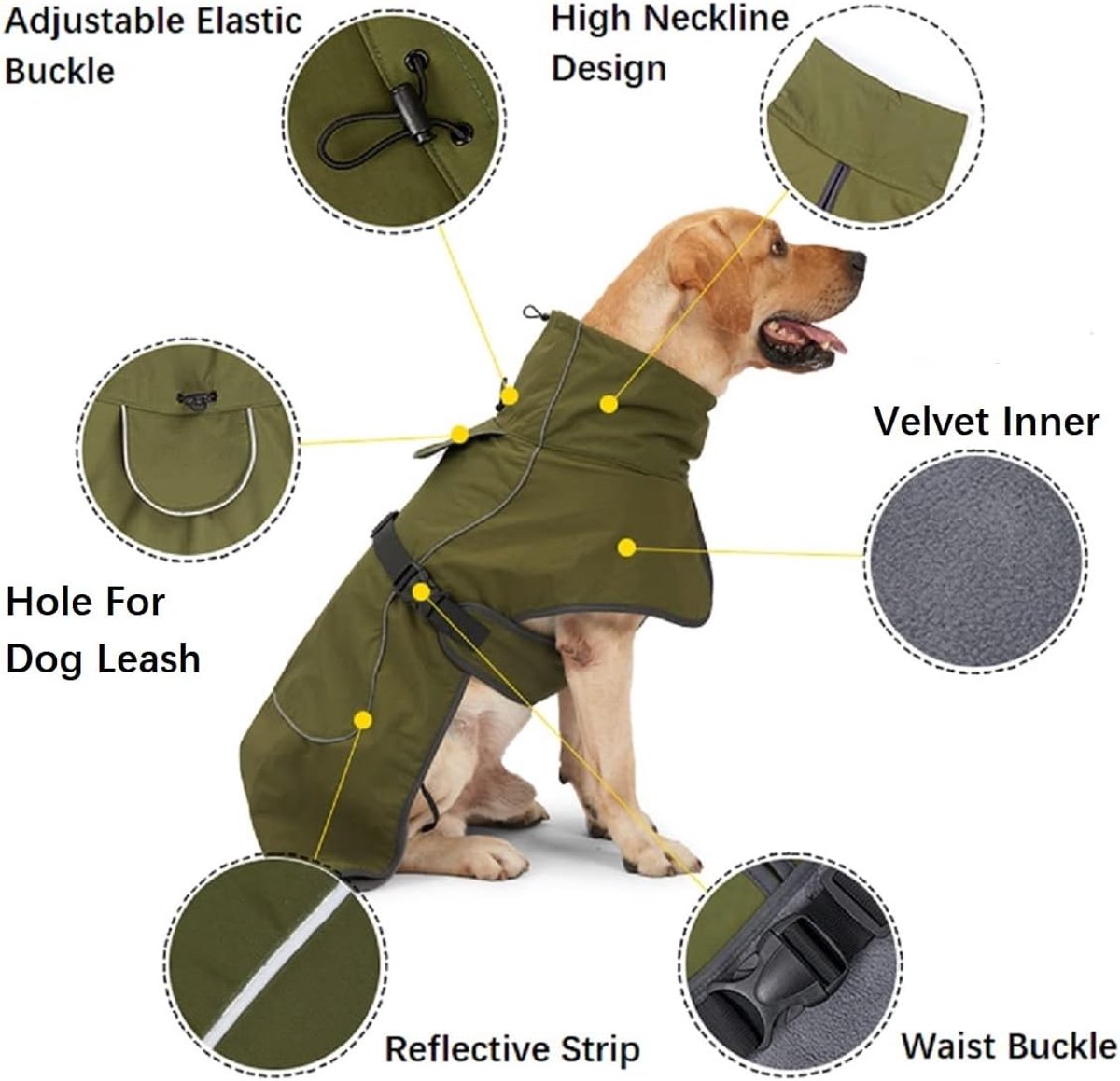 Dog Raincoat - Dog Jacket - Waterproof Winter Dog Coat - Windproof Dog Coat - Winter Dog Coat - Reflective Strip - Green - Size M - Perfect for Small and Medium Dogs - Image 4