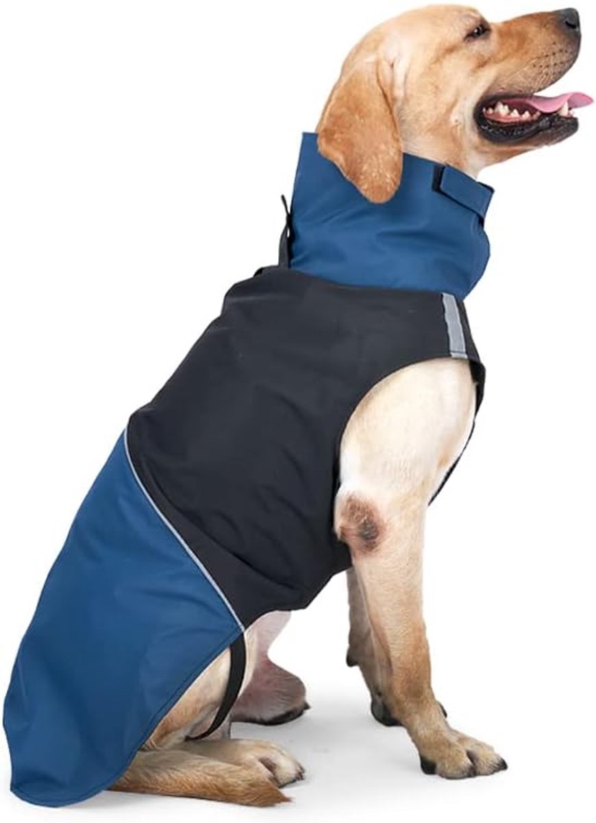 Dog Raincoat - Dog Jacket - Waterproof Winter Dog Jackets - Windproof Dog Jacket - Winter Dog Jacket - Reflective Strip - Perfect for Small Dogs - Medium-Sized Dogs - Blue and Black - Size XL - Image 1