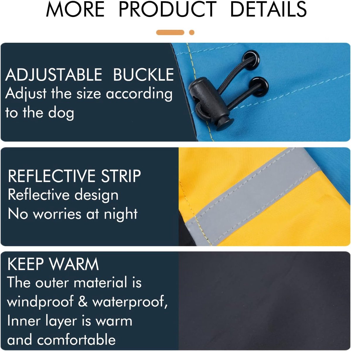 Dog Raincoat - Dog Jacket - Waterproof Winter Dog Jackets - Windproof Dog Jacket - Winter Dog Jacket - Reflective Strip - Perfect for Small Dogs - Medium-Sized Dogs - Blue and Black - Size XL - Image 5