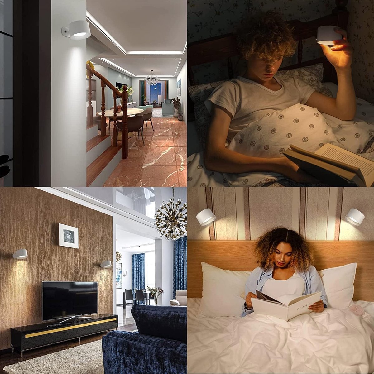 LED indoor wall light with battery, 1 piece, touch control, 3 brightness levels, 360° rotation, suitable for living room, bedroom, stairs, hallway, wireless wall light, white - Image 3