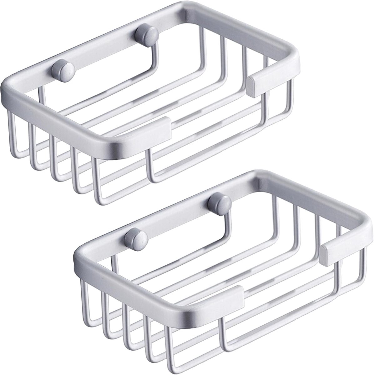 Wall-mounted aluminum soap dish for bathroom and kitchen - Silver, 2 pieces - Image 1