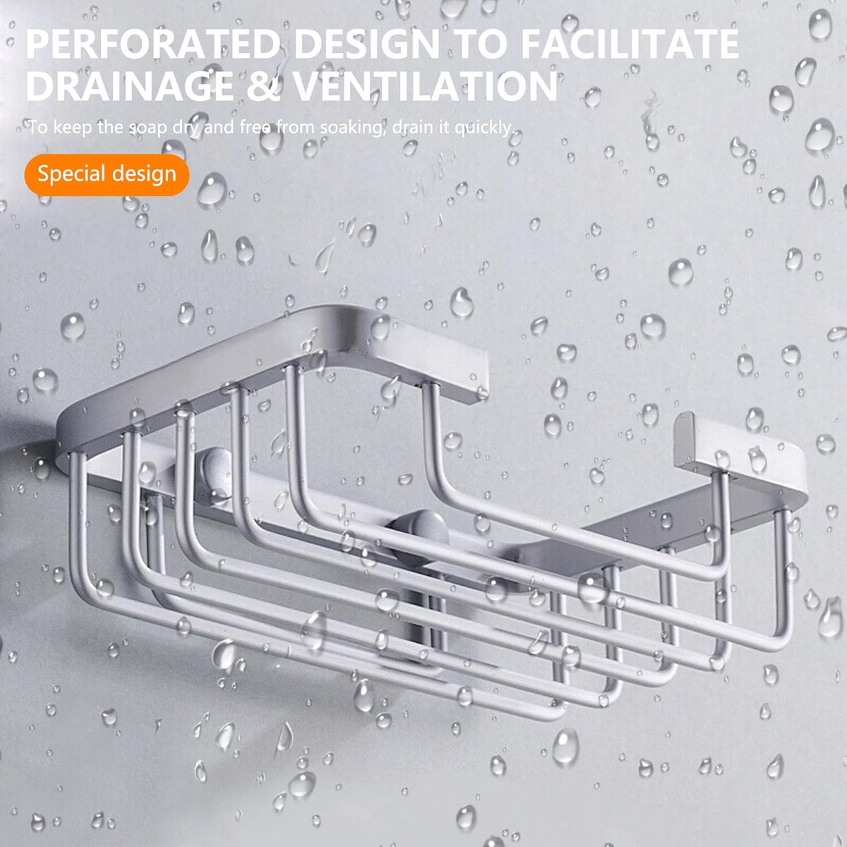 Wall-mounted aluminum soap dish for bathroom and kitchen - Silver, 2 pieces - Image 2