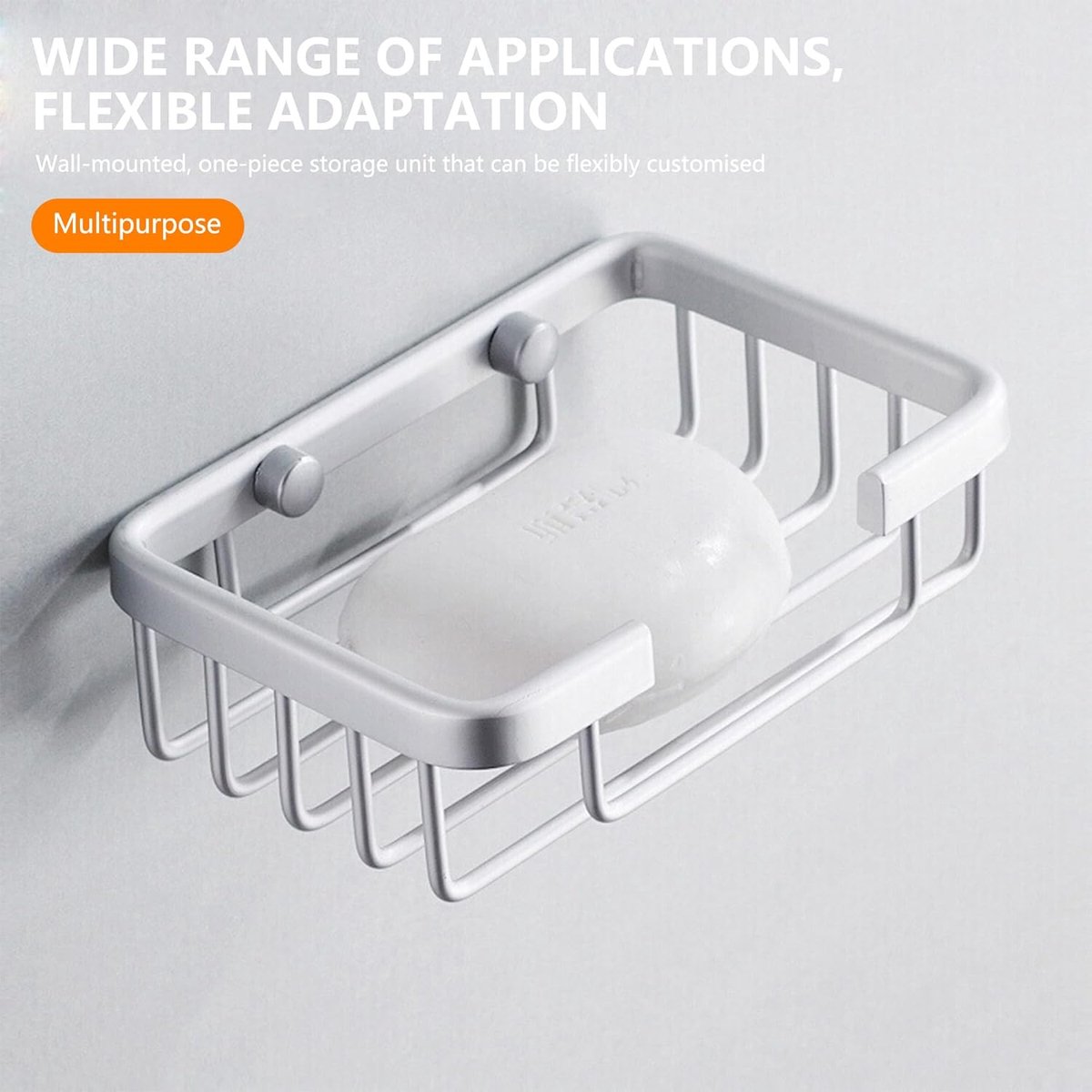 Wall-mounted aluminum soap dish for bathroom and kitchen - Silver, 2 pieces - Image 5