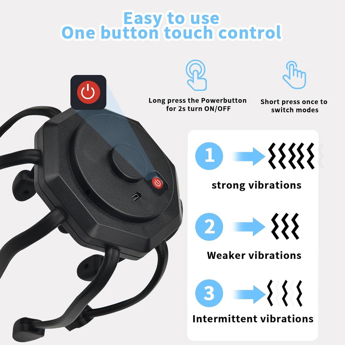 The head massager features 3 vibrating contacts, is ultra-rechargeable, and has a removable head attachment. Suitable for pain and anxiety relief, stress reduction, relaxation, and deep sleep. - Image 5