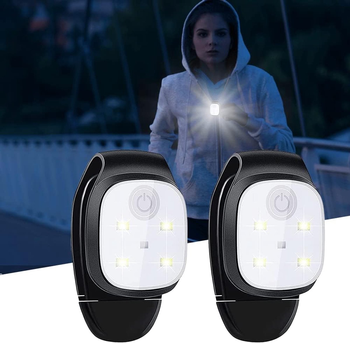 LED clip-on lights, set of 2, rechargeable, waterproof, safety lighting, running accessory, suitable for jogging, walking, running, fishing, camping and hiking. - Image 1