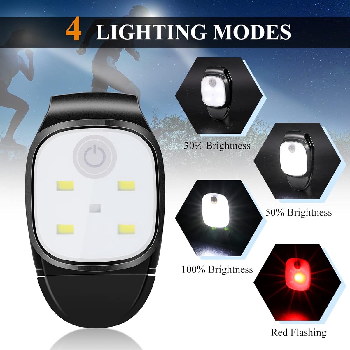 Clip-on outdoor running light, LED flashlight, USB rechargeable, reflective plastic safety light, accessory for running/training/racing. - Image 5