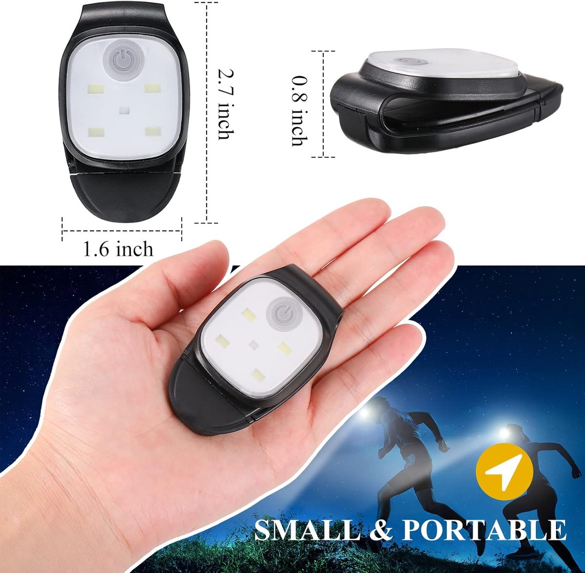 Clip-on outdoor running light, LED flashlight, USB rechargeable, reflective plastic safety light, accessory for running/training/racing. - Image 6