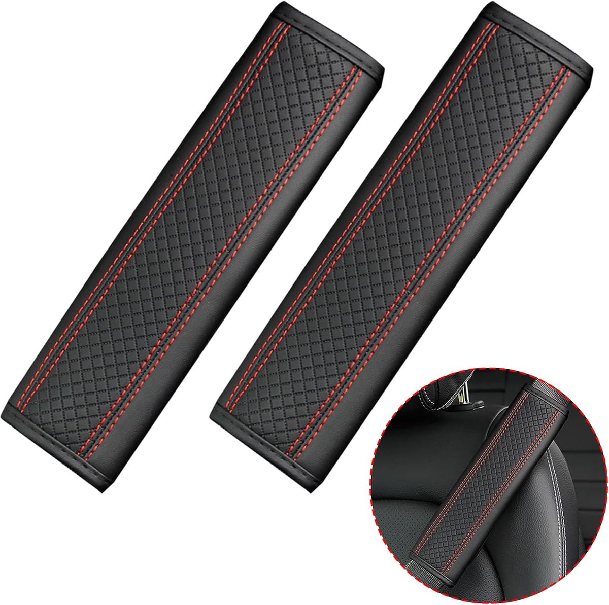 Seat belt protectors - Pack of 2 - Seat belt protectors - Seat belt protectors - Seat belt protectors for adults - Suitable for children's and adult seat belts (black and red) - Image 1