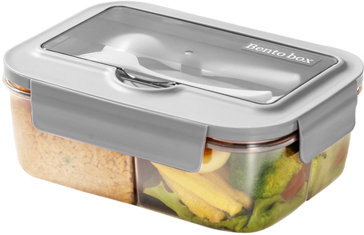 Lunch box - Lunch box for adults - Lunch boxes for children - Compartment lunch box - Reusable lunch box - 2-compartment container - Insulated - Sealable - Portable - Microwaveable (grey) - Image 1