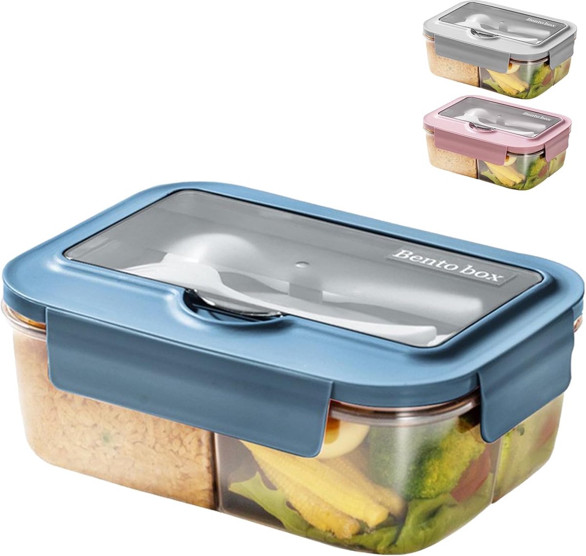 Lunch Box - Children's Lunch Box - Compartmentalized Lunch Box - Reusable Lunch Box - 2-Compartment Lunch Box - Insulated - Sealable - Portable - Microwaveable (Blue) - Image 1