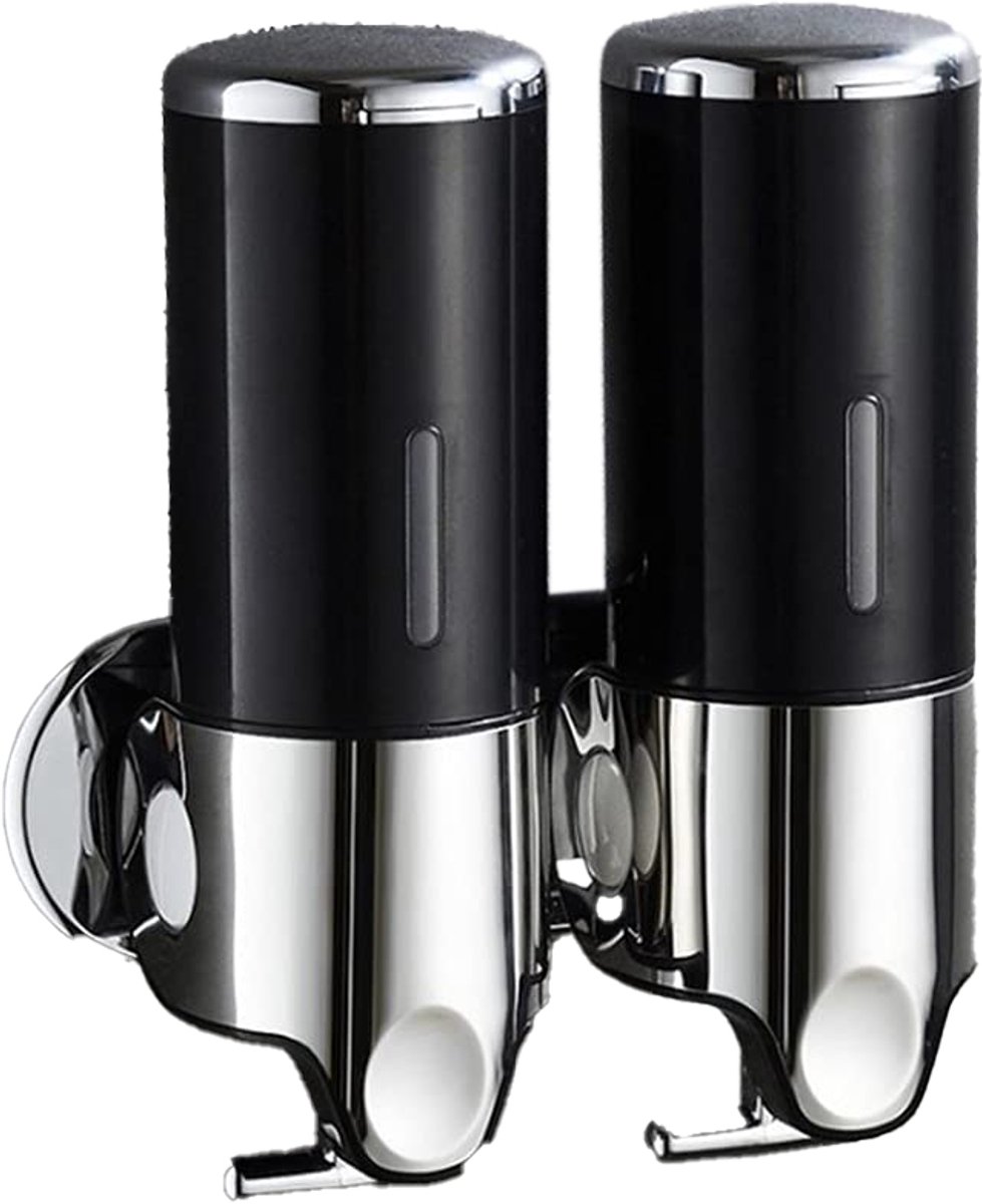 Soap Dispenser - 2 in 1 Liquid Dispenser - Liquid Dispenser - 2 x 500 ml - Wall Mounted Soap Dispenser - Kitchen - Bathroom - Shower - 24.1 x 21.6 x 10 cm - Black - Image 1
