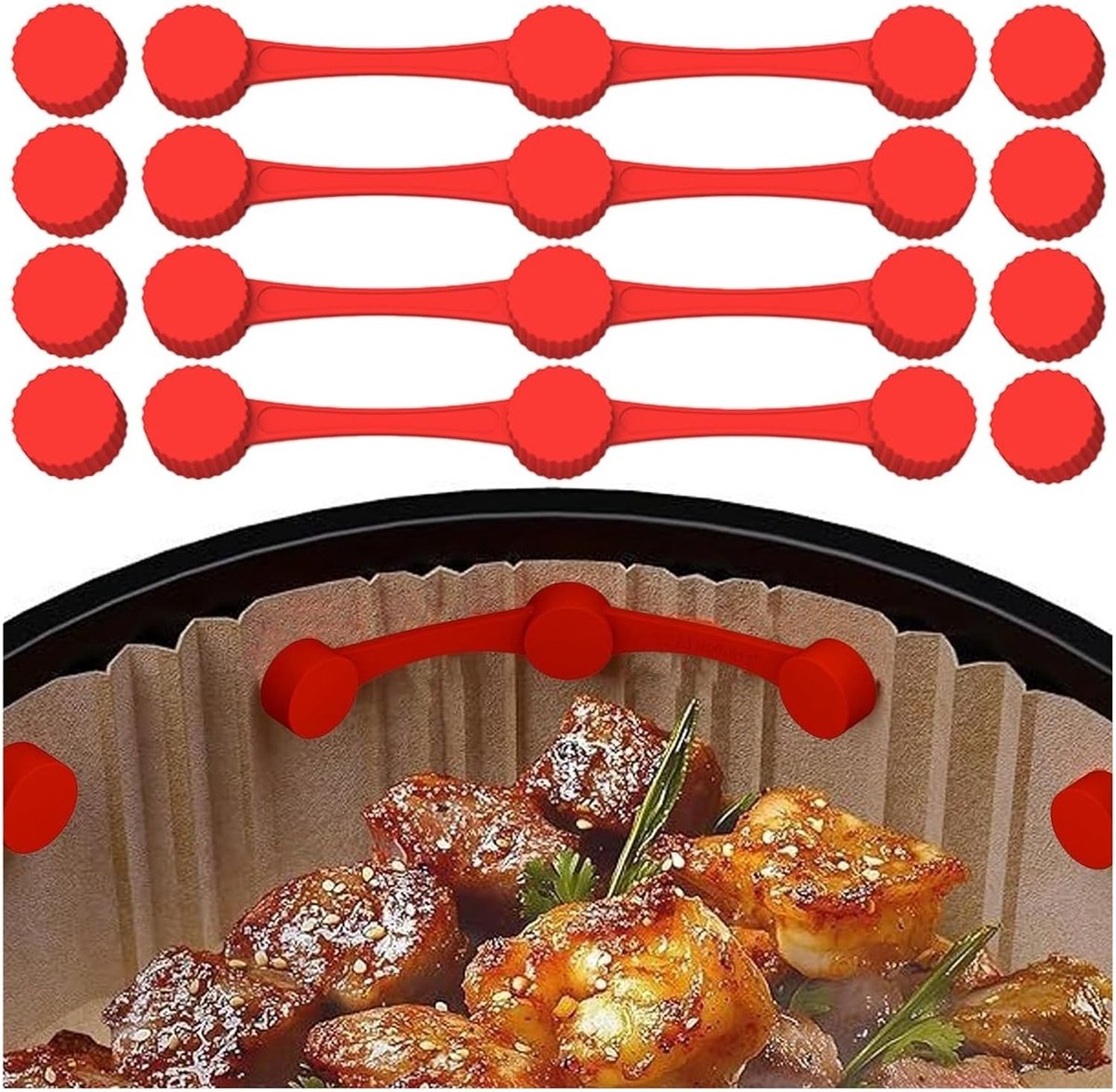 4-Piece Silicone Magnetic Airfryer Strips - Airfryer Paper Holder - High Temperature Resistant - Prevents Airfryer Paper from coming into contact with the heating element - Red - Image 1