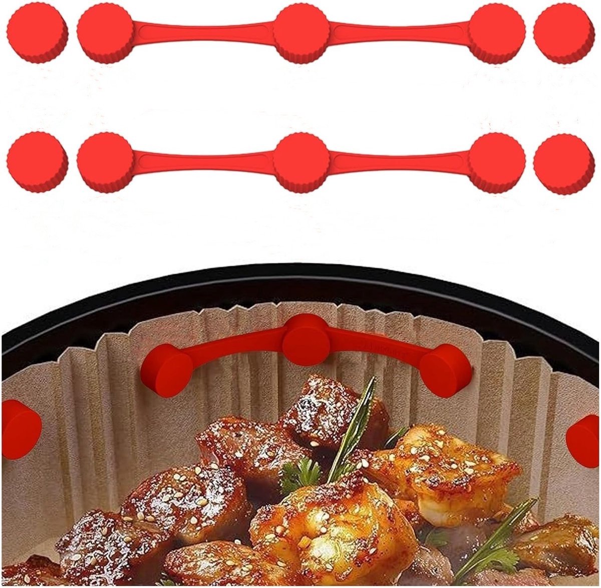 Magnetic silicone strips for airfryers - Airfryer paper holders - High temperature resistant - Set of 2 magnetic silicone fasteners for airfryers to secure parchment paper - Image 1