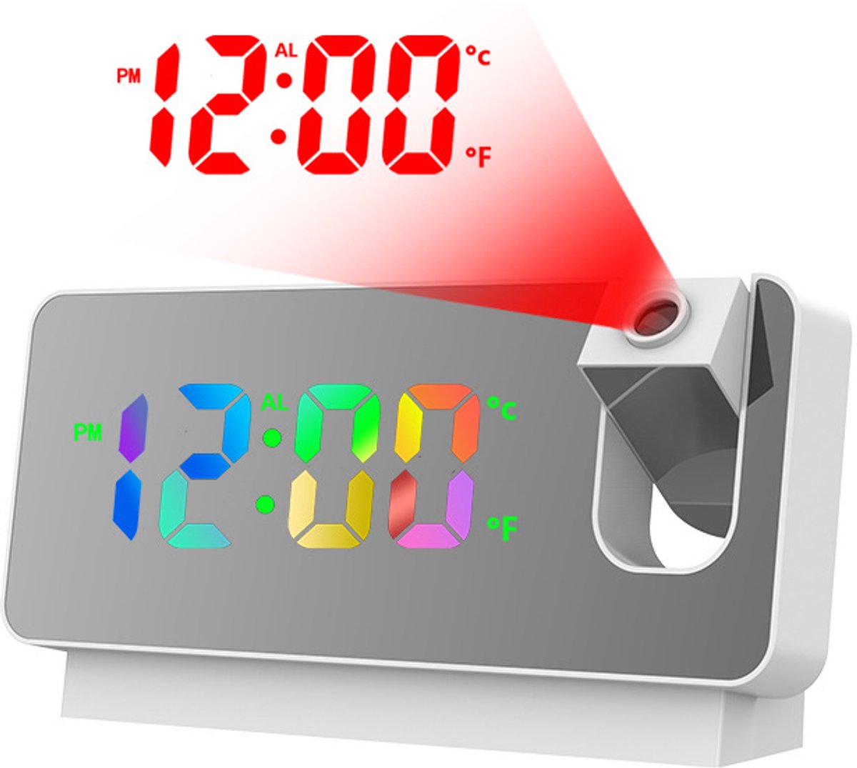 Wekker - Projection Alarm Clock - Digital Alarm Clock - Wekker Children's Alarm Clock - LED Mirror Alarm Clock - Wekker with Projection - Projection Alarm Clock with Temperature Display - Snooze - Night Mode - Adjustable Brightness - For Bedroom - Living - Image 1