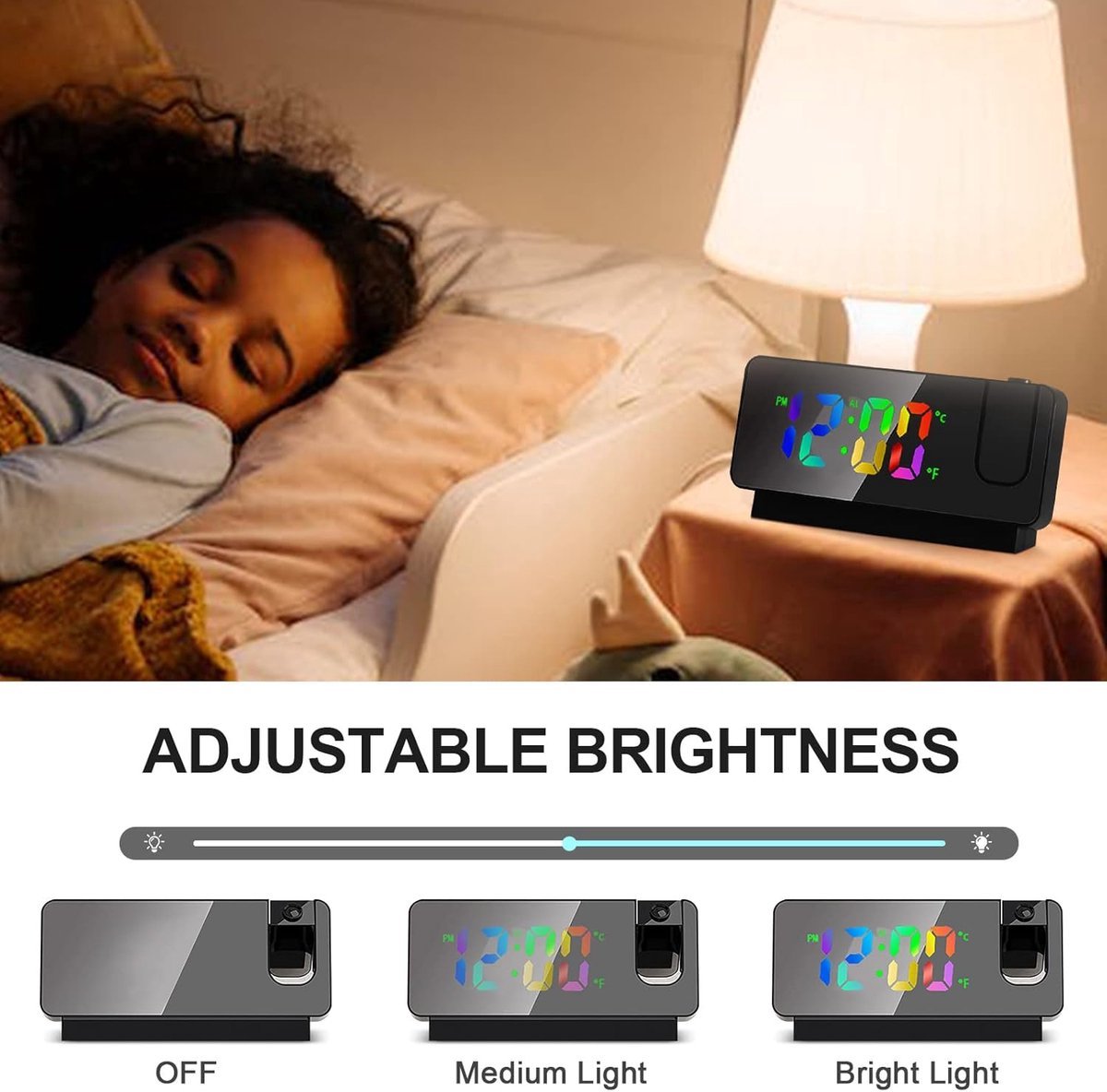Wekker - Projection Alarm Clock - Digital Alarm Clock - Wekker Children's Alarm Clock - LED Mirror Alarm Clock - Wekker with Projection - Projection Alarm Clock with Temperature Display - Snooze - Night Mode - Adjustable Brightness - For Bedroom - Living - Image 4