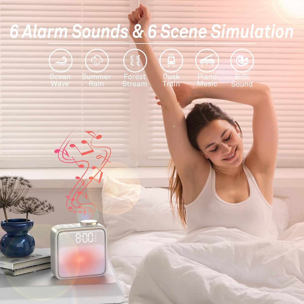 Wekker - Digital Alarm Clock - Alarm Clocks - Night Light - Wekker bedroom alarm clock with built-in battery - 6 scenes and noise synchronization - Dual alarm and snooze function - Perfect for deep sleepers - Gift for children and teenagers - Image 3