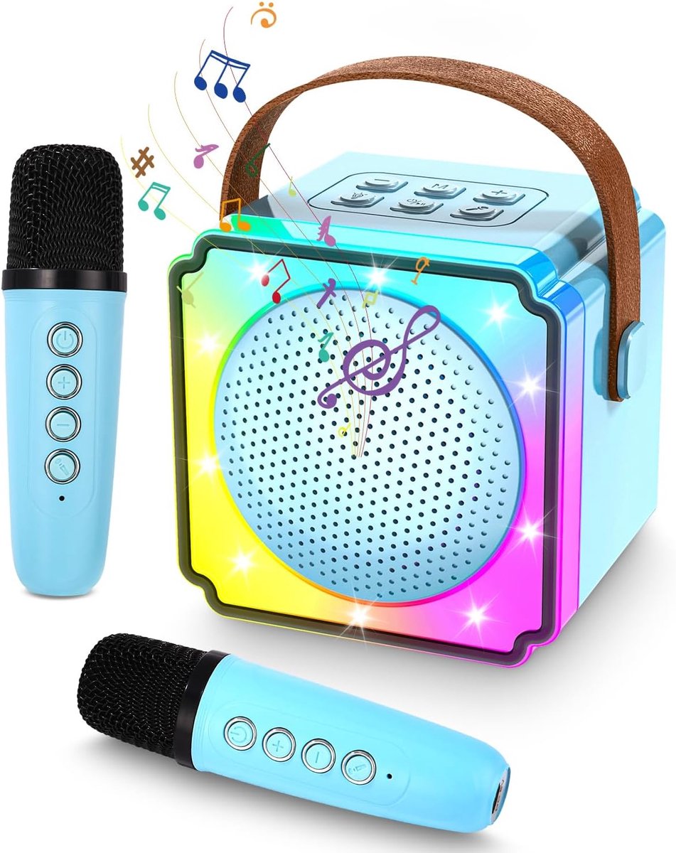 Children's karaoke machine with 2 microphones, portable karaoke machine with LED lights and voice changing effects, ideal gift for children (boys and girls) aged 5 to 12. - Image 1