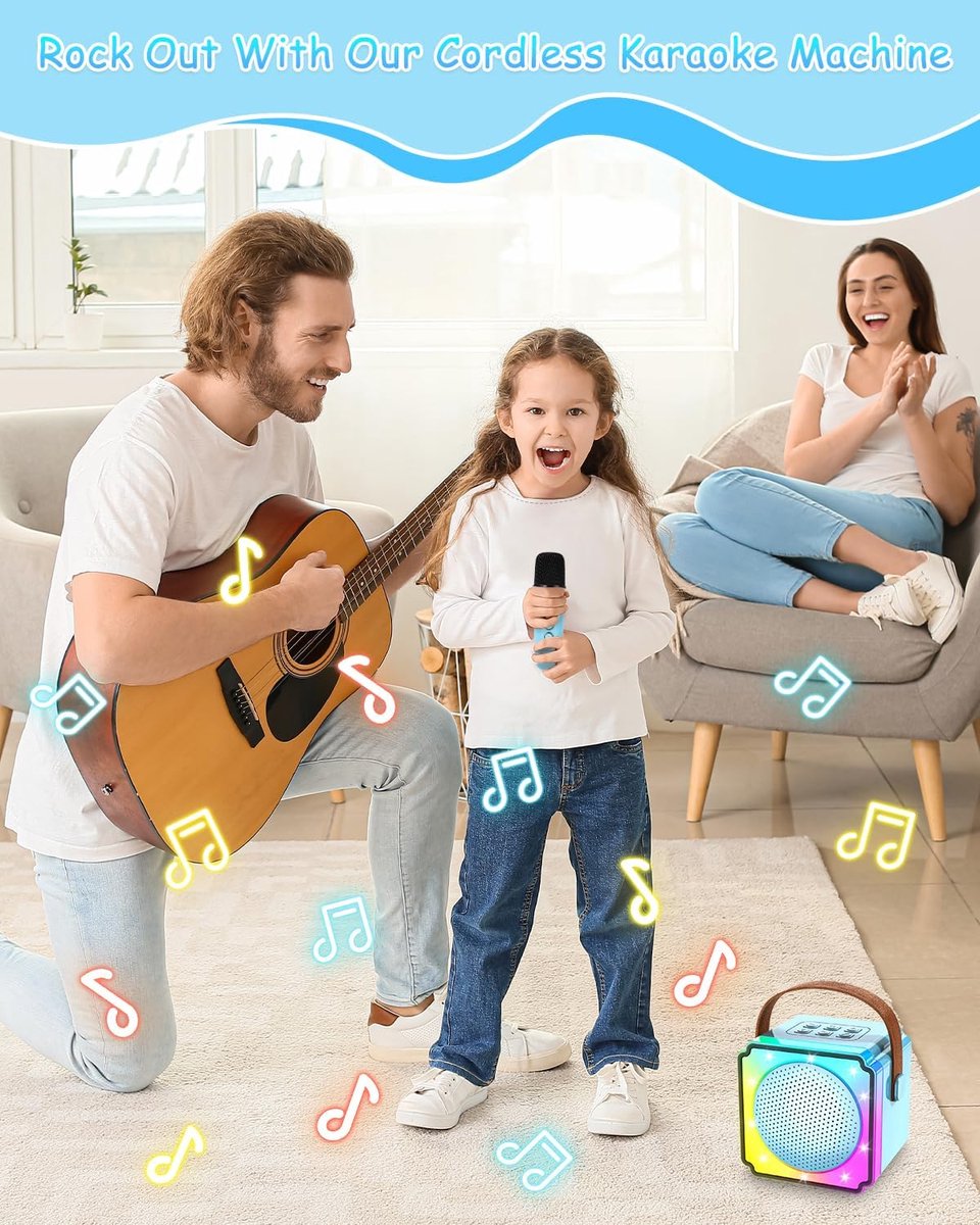Children's karaoke machine with 2 microphones, portable karaoke machine with LED lights and voice changing effects, ideal gift for children (boys and girls) aged 5 to 12. - Image 5