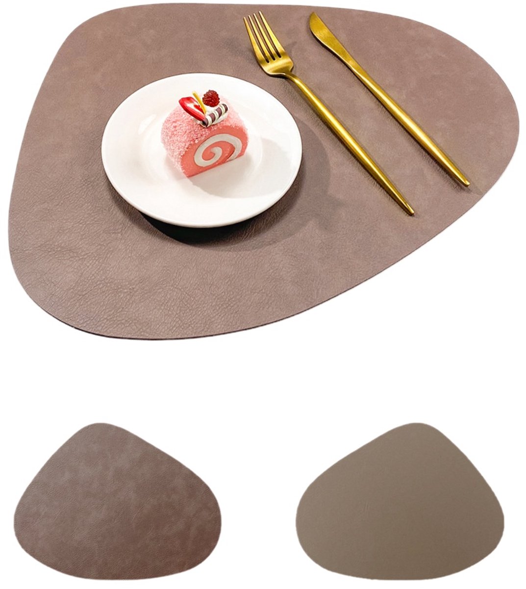 Round, washable, reversible, non-slip, heat-resistant placemats for indoor and outdoor use (set of 4, dark brown) - Image 1