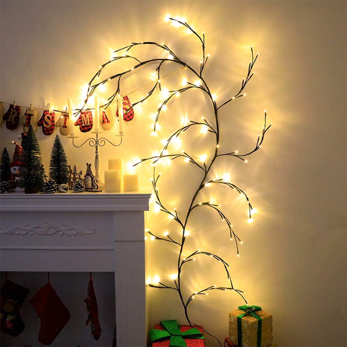 Beautiful LED Vine Branch Wall Light - 2 meters Long, 144 LED Lights - Suitable for Indoor and Outdoor Use - 8 Lighting Modes - Flexible and Decorative - Brown - Image 1