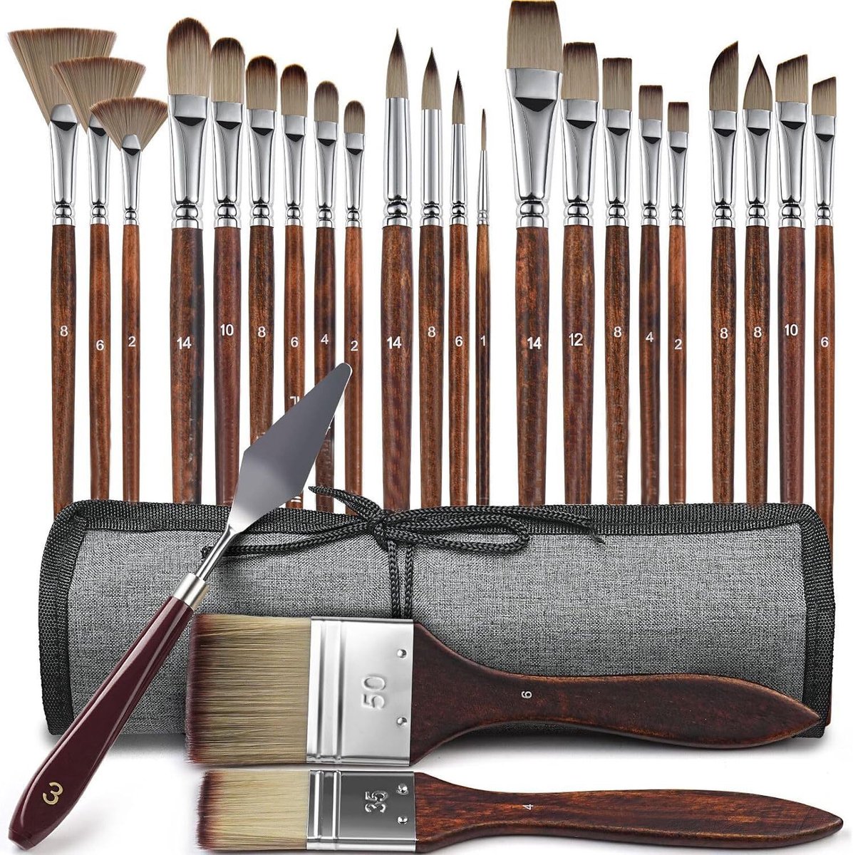 Acrylic Brush Set - 25 Premium Synthetic Brushes with Fabric Tray and Drawing Board, Suitable for Acrylic, Watercolor, Oil, and Gouache | No Hair Shedding | Acrylic Brushes - Image 1