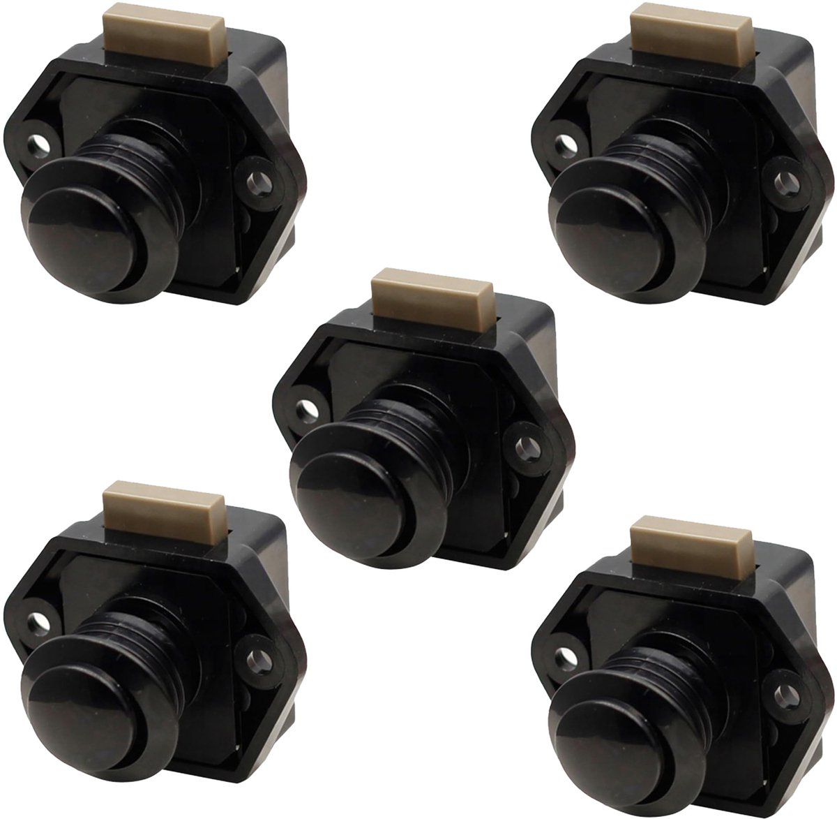 5-Piece Push Button Lock - Push Button for Motorhome - Door Lock - Locking Button for Shutter Door - For Camping, RV, Motorcycle, Caravan - Black - Image 1