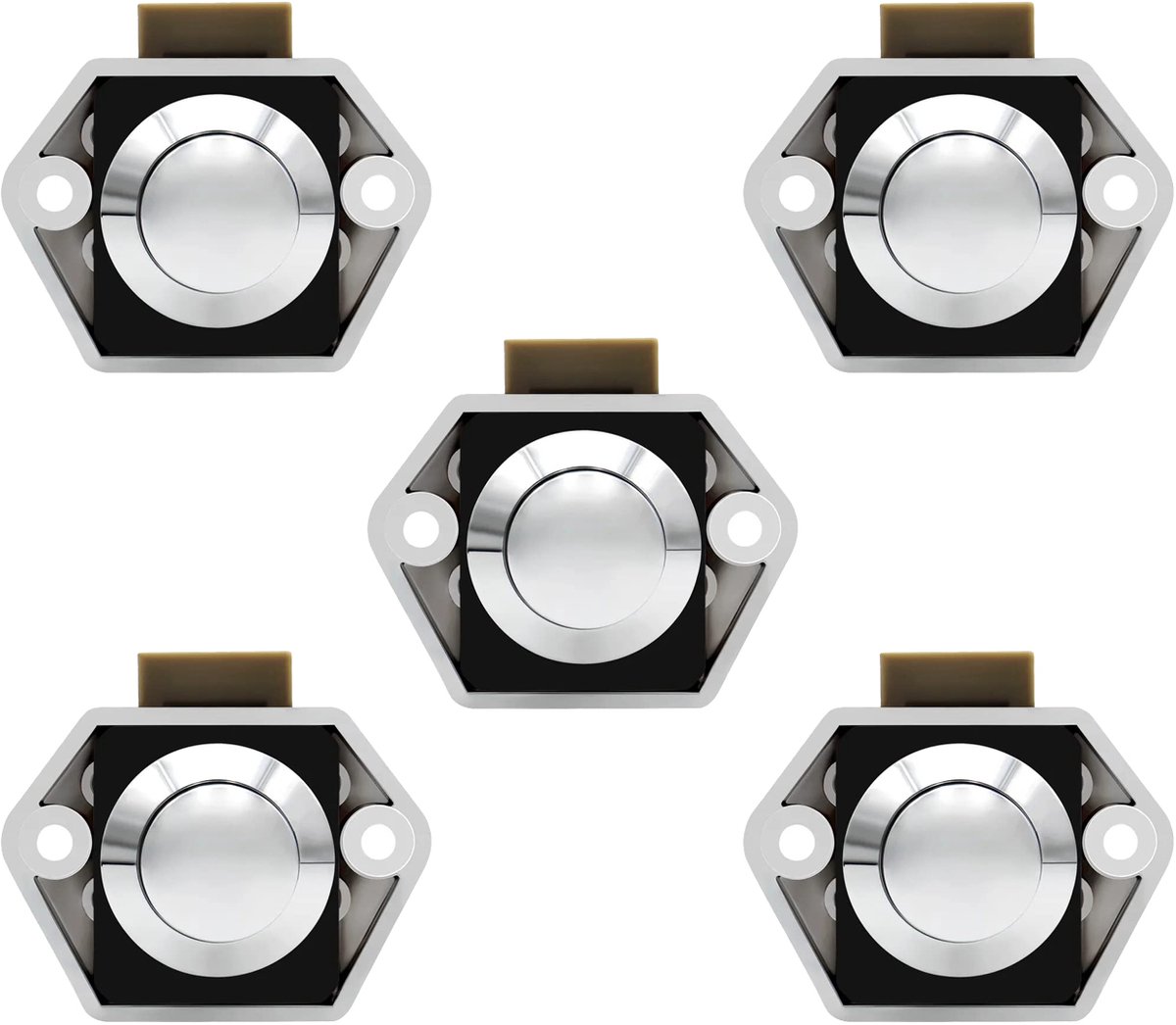 5-Piece Push Button Lock - Push Button for Campervan - Door Lock - Locking Button for Shutter Door - For Camping, RV, Motorcycle, Caravan - Silver - Image 1