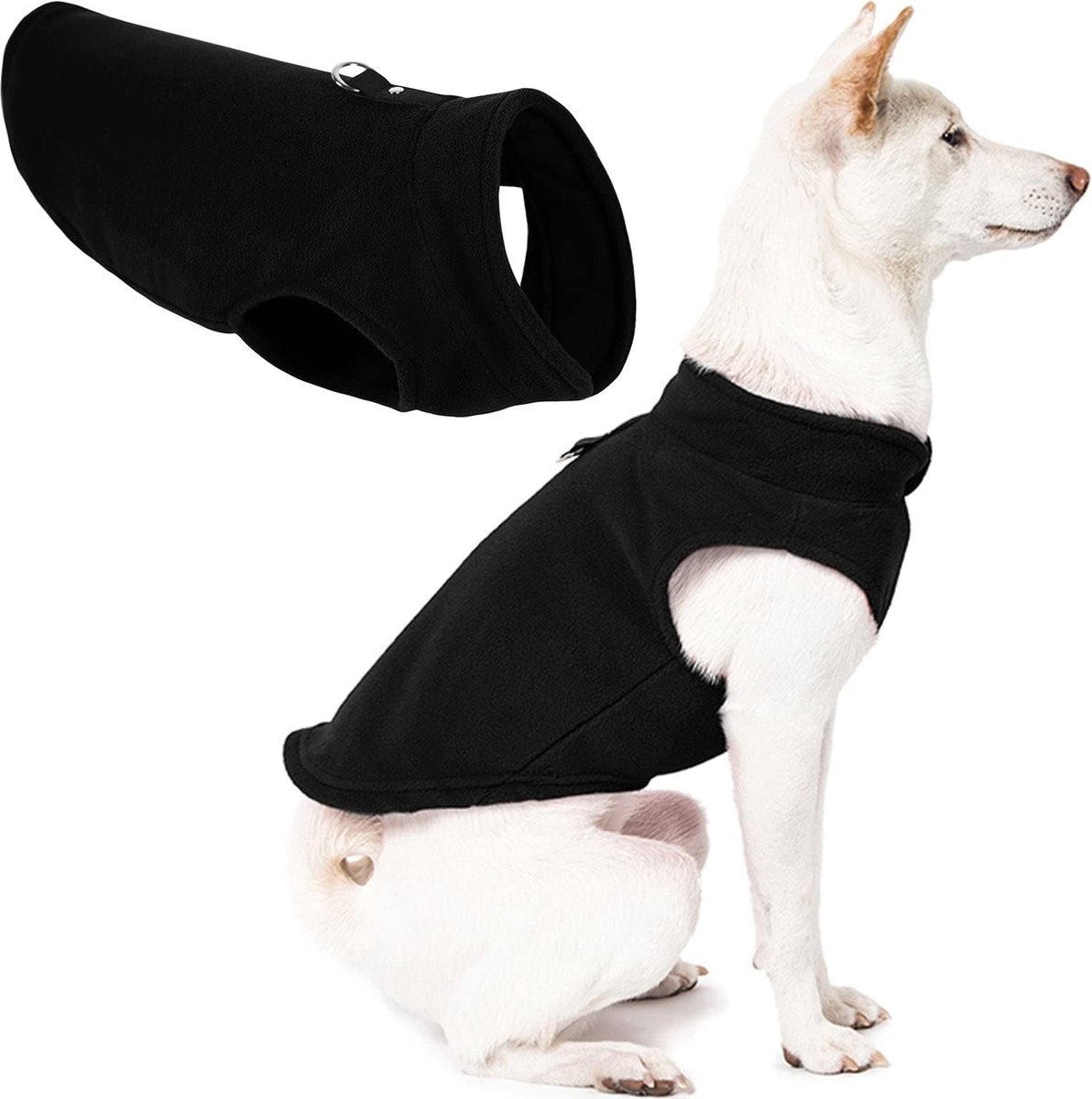 Dog coat - Fleece dog vest - Winter dog coat - Warm dog coat - Fleece dog sweater - Ring leash - Perfect for small dogs - Medium-sized dogs - Black - Size M - Image 4