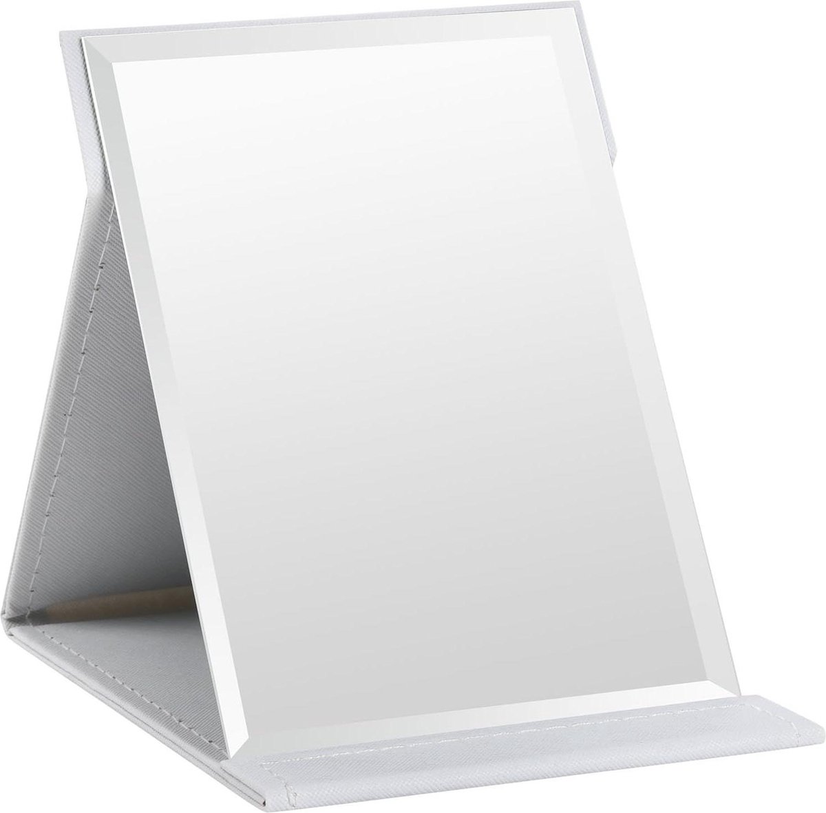 Folding tabletop mirror with PU leather cover – 125 x 17 cm – Portable travel mirror with stand – Makeup mirror for office and camping - Image 1