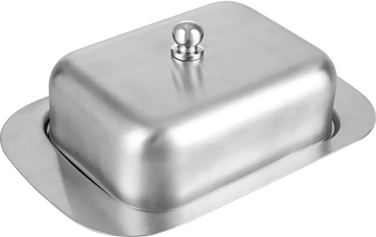 Stainless steel butter dish with lid for 250g of butter – Dessert bowl and cheese bread box for restaurant and home use – 186 x 12 x 65 cm - Image 1